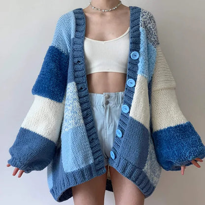 Oversized Patchwork Plaid Cardigan