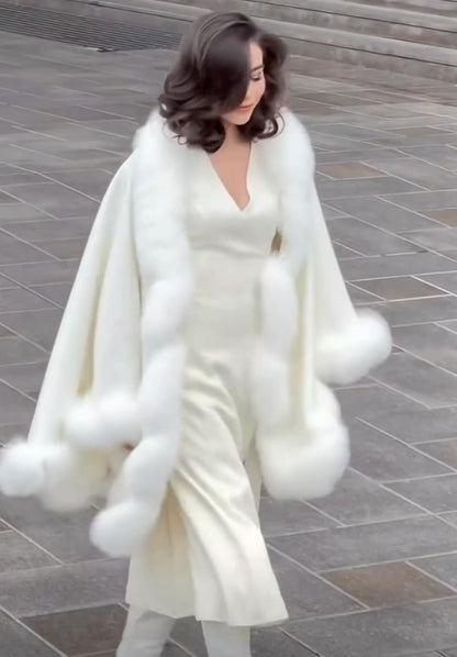 White Faux Fur Cape Coat