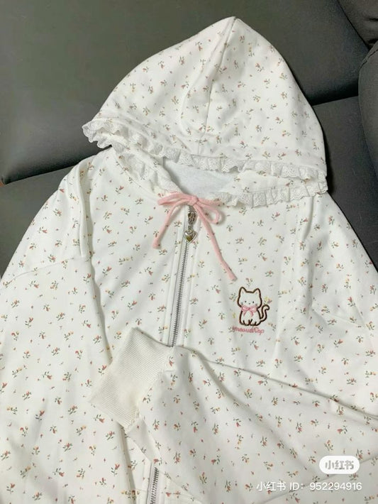 Kawaii Floral Kitty Hoodie