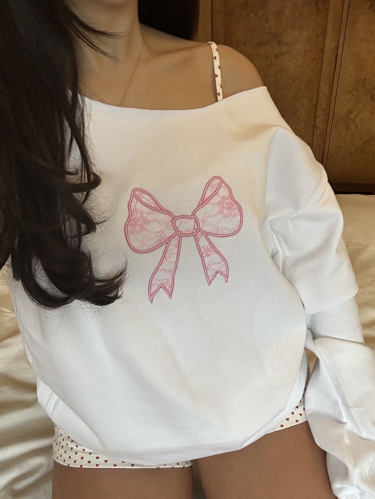 Lace Bow Off-Shoulder Sweatshirt