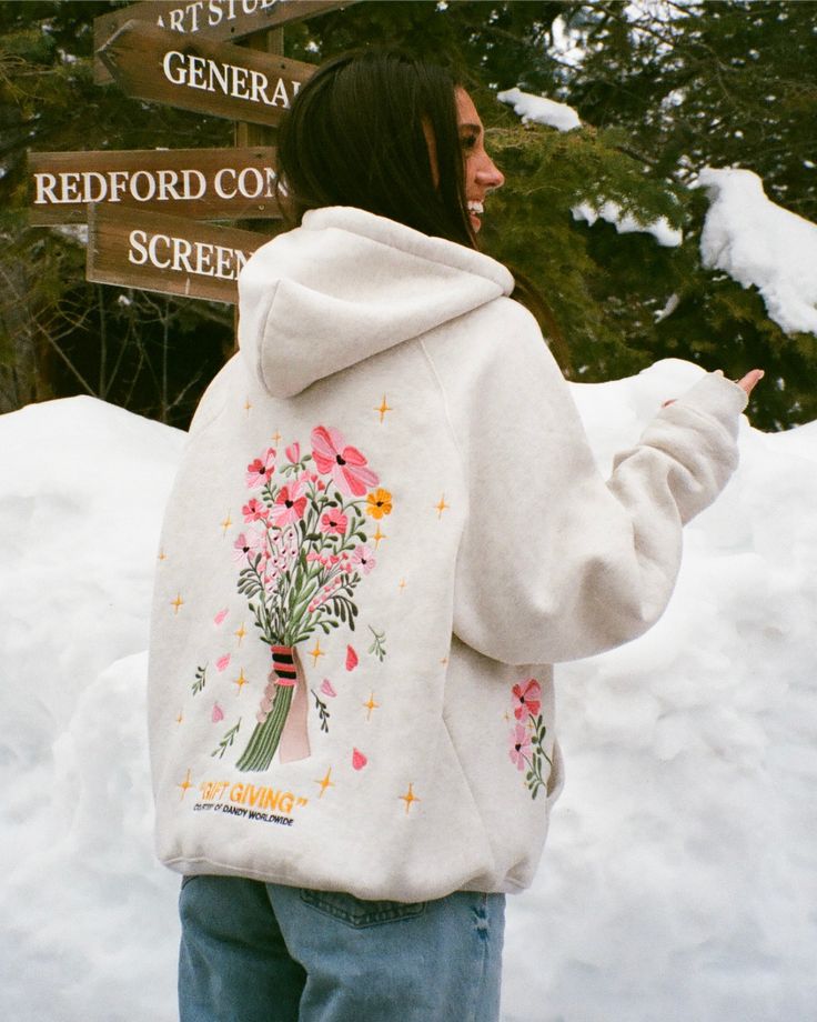 Heather Floral Embroidered Hoodie