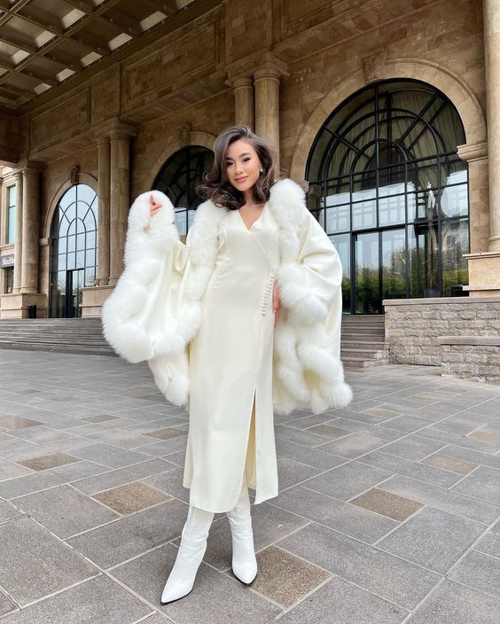 White Faux Fur Cape Coat