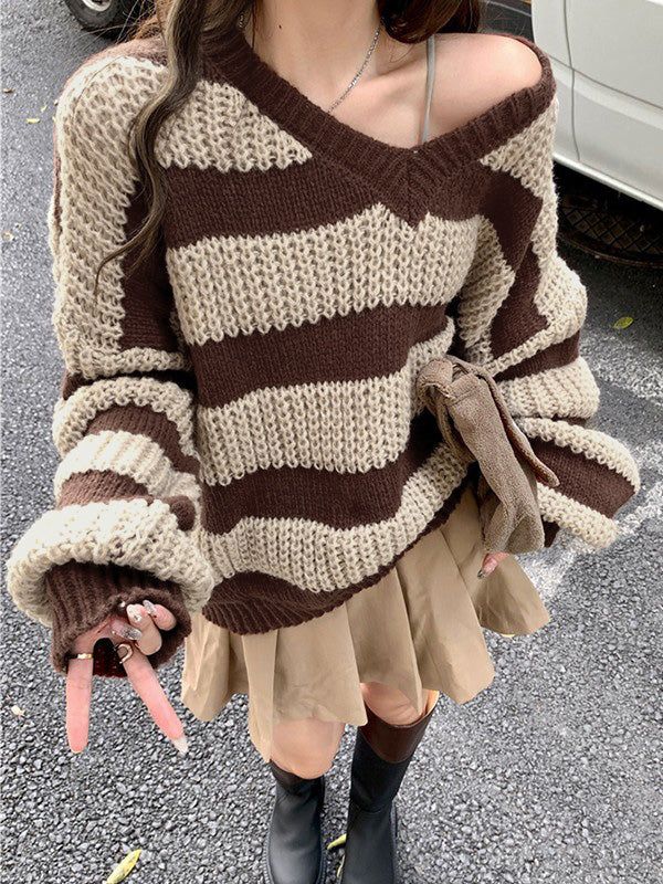 Chloe Brown & Cream Stripe Knit Sweater