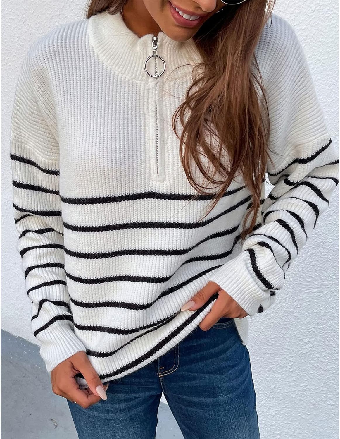 Lila Striped Half-Zip Sweater