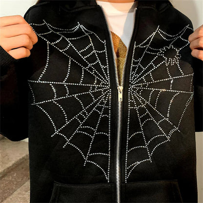 Luna Spiderweb Heart Zip-Up Hoodie