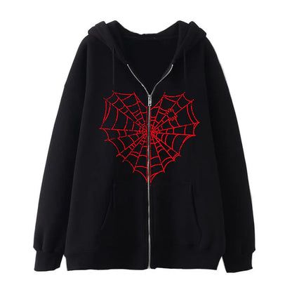 Luna Spiderweb Heart Zip-Up Hoodie