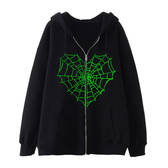 Luna Spiderweb Heart Zip-Up Hoodie