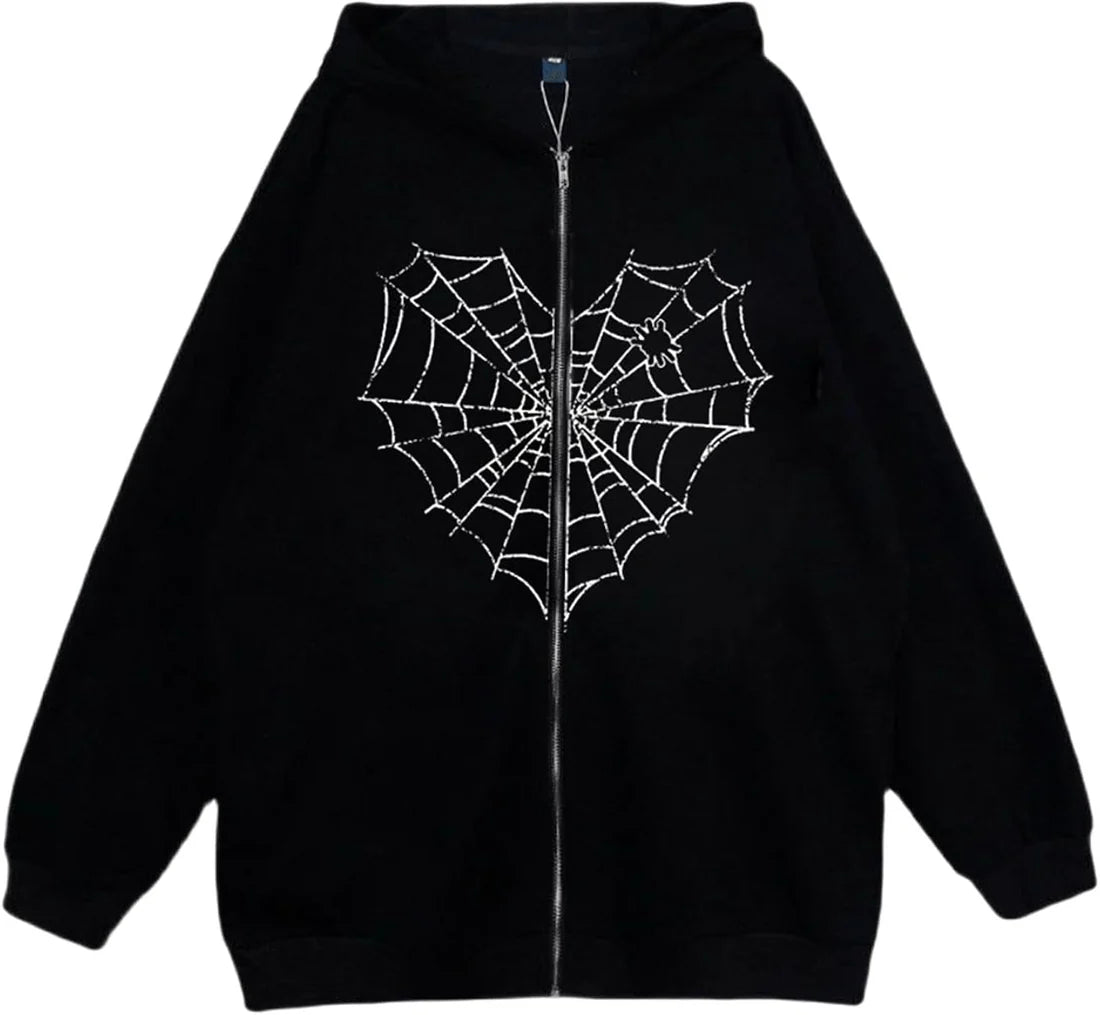 Luna Spiderweb Heart Zip-Up Hoodie