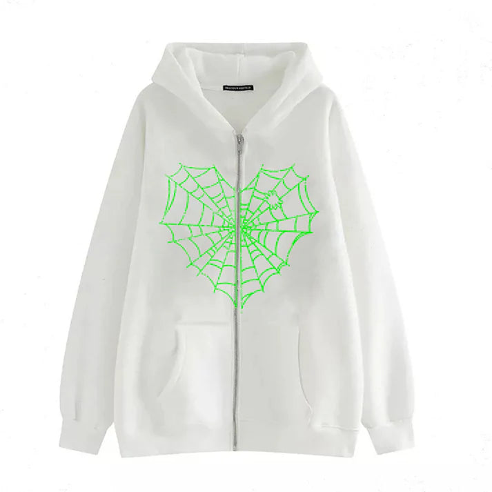 Luna Spiderweb Heart Zip-Up Hoodie