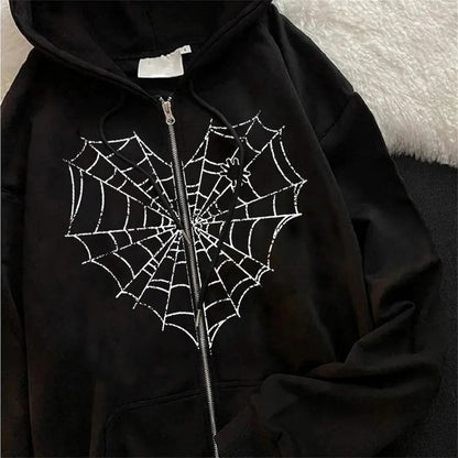 Luna Spiderweb Heart Zip-Up Hoodie