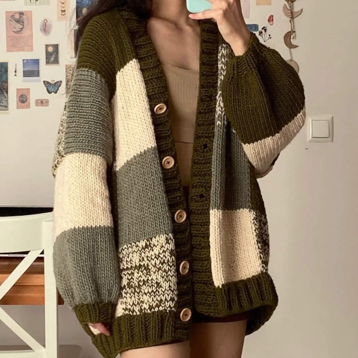 Oversized Patchwork Plaid Cardigan