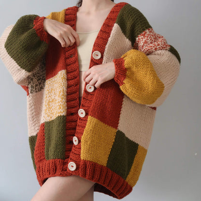 Oversized Patchwork Plaid Cardigan