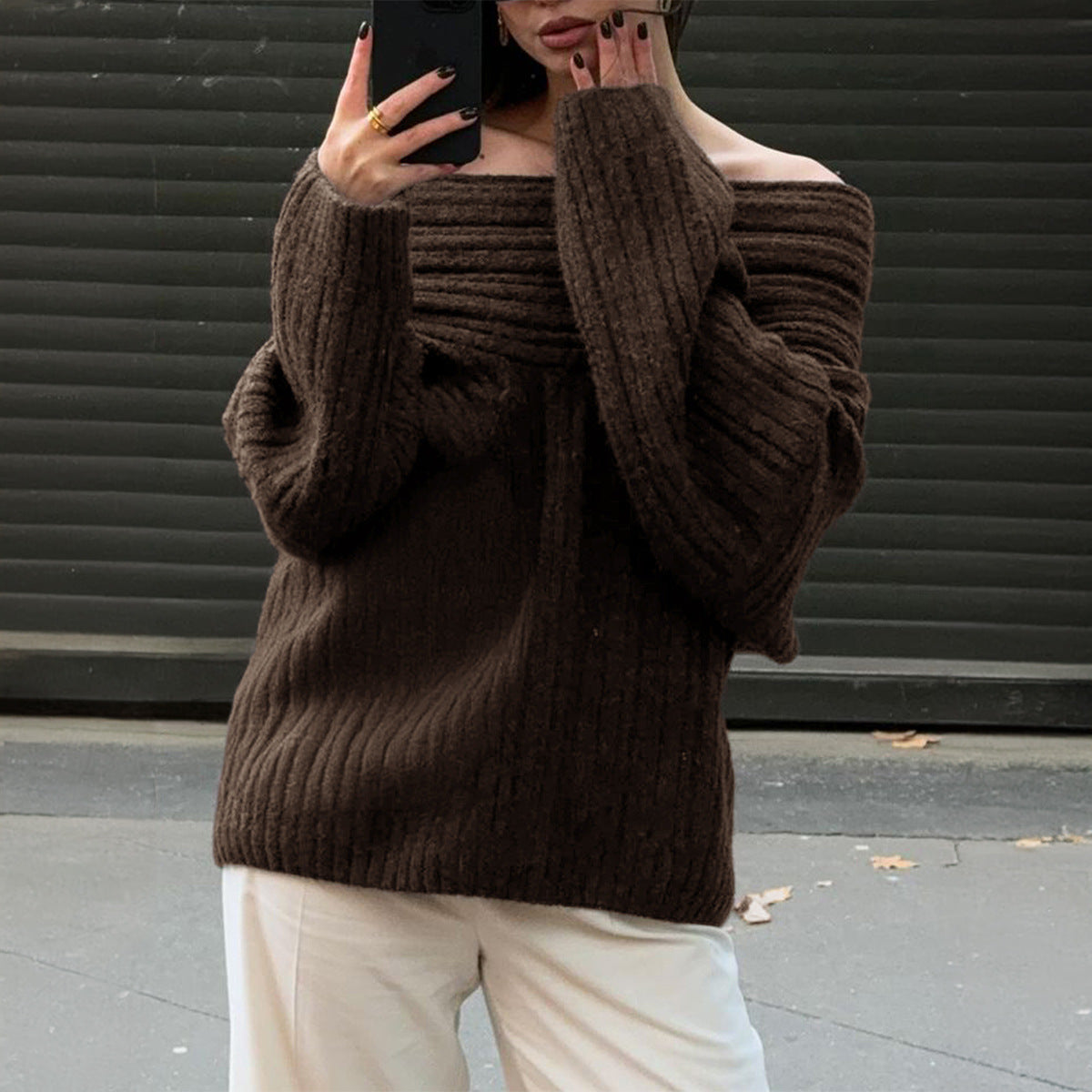 Off-the-Shoulder Ribbed Sweater