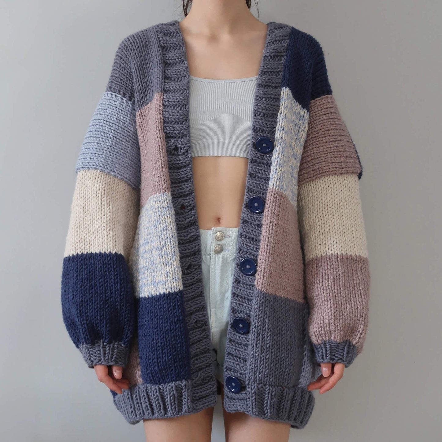 Oversized Patchwork Plaid Cardigan