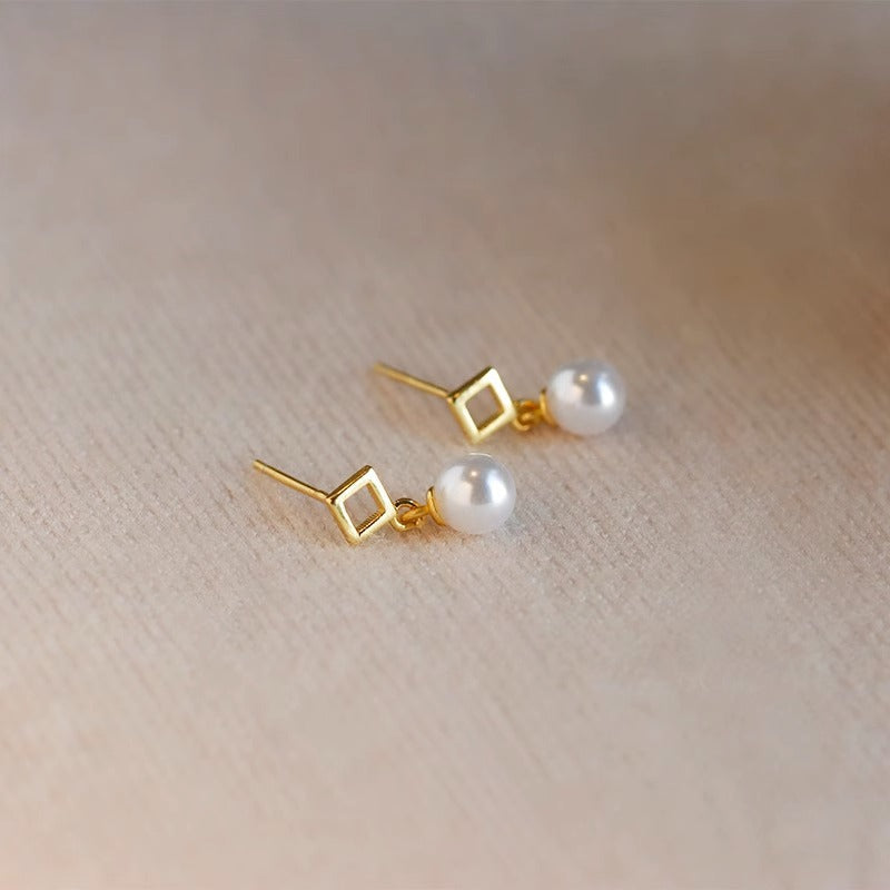 Modern Geometric Pearl Earrings