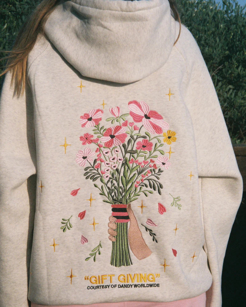 Heather Floral Embroidered Hoodie