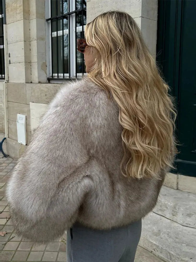 Ella Nude Faux Fur Coat