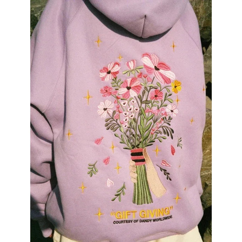 Heather Floral Embroidered Hoodie