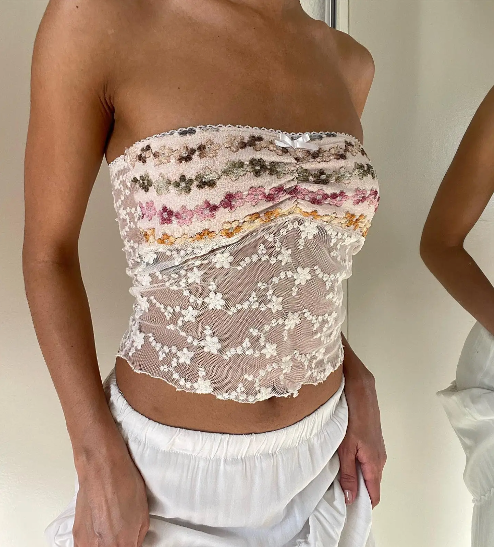 Chic Strapless Floral Lace Top