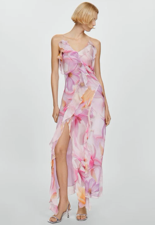 Lila Floral Ruffle Maxi Dress