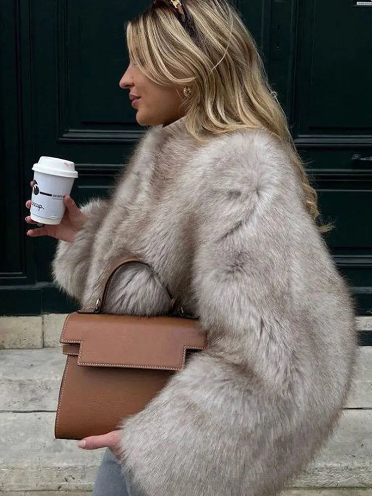 Ella Nude Faux Fur Coat