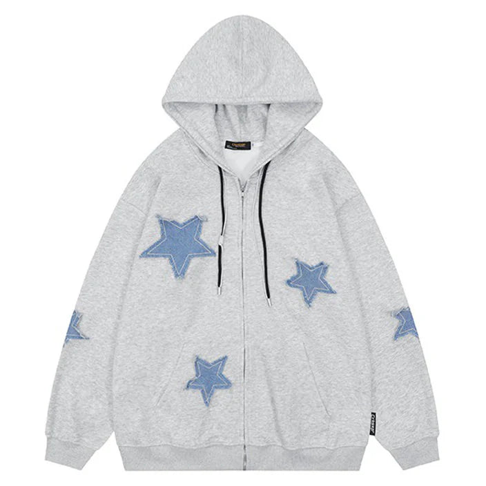 Star Patch Zip Up Hoodie