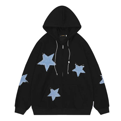 Star Patch Zip Up Hoodie