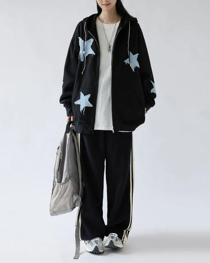 Star Patch Zip Up Hoodie