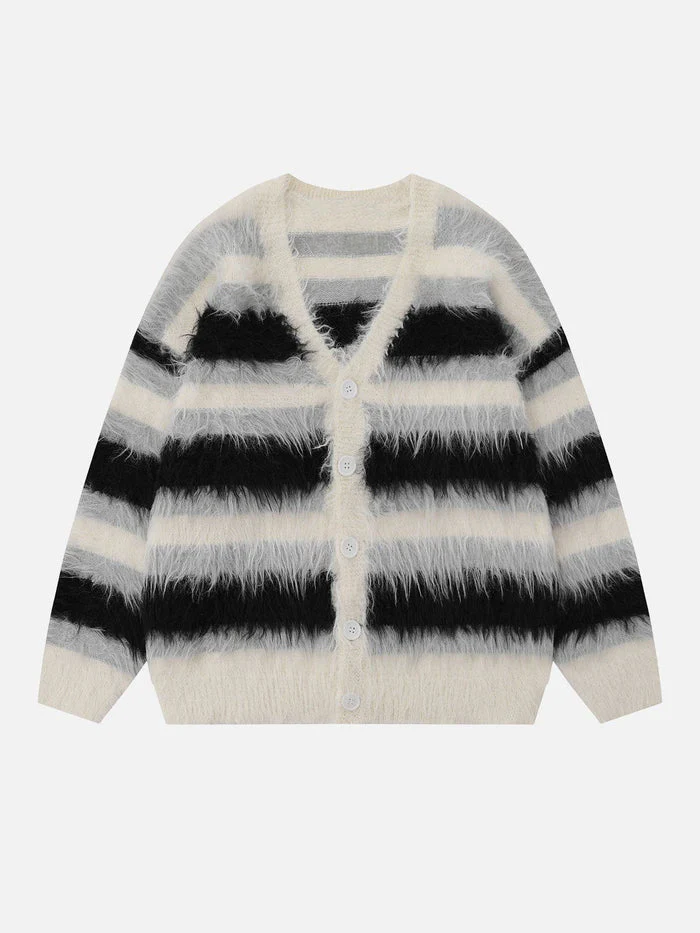 Mia Striped Fuzzy Cardigan