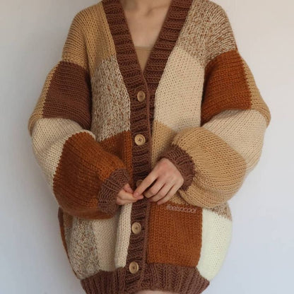 Oversized Patchwork Plaid Cardigan