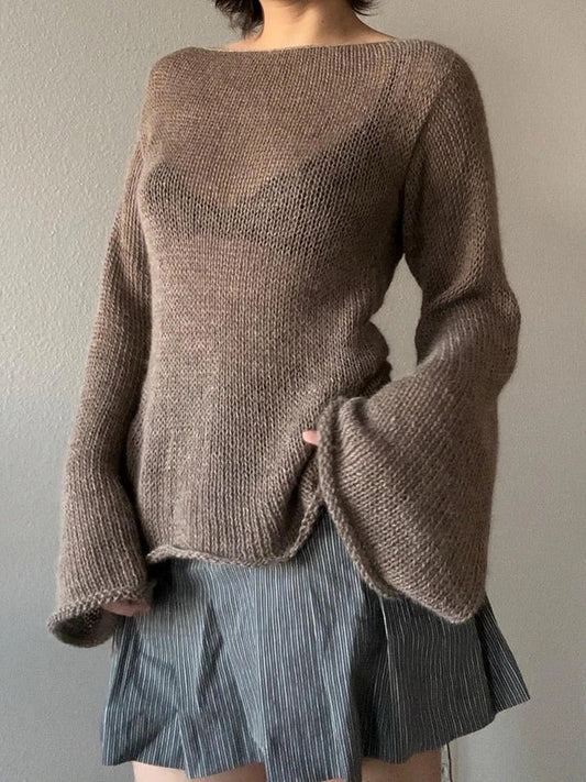 Bell Sleeves Tie Back Knit Sweater