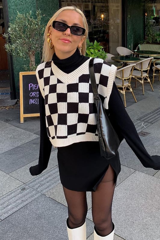 Ava Checkered Knit Vest