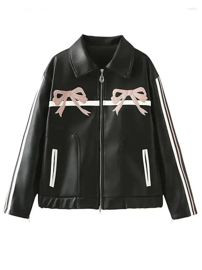 Bow-Embellished Leather Jacket