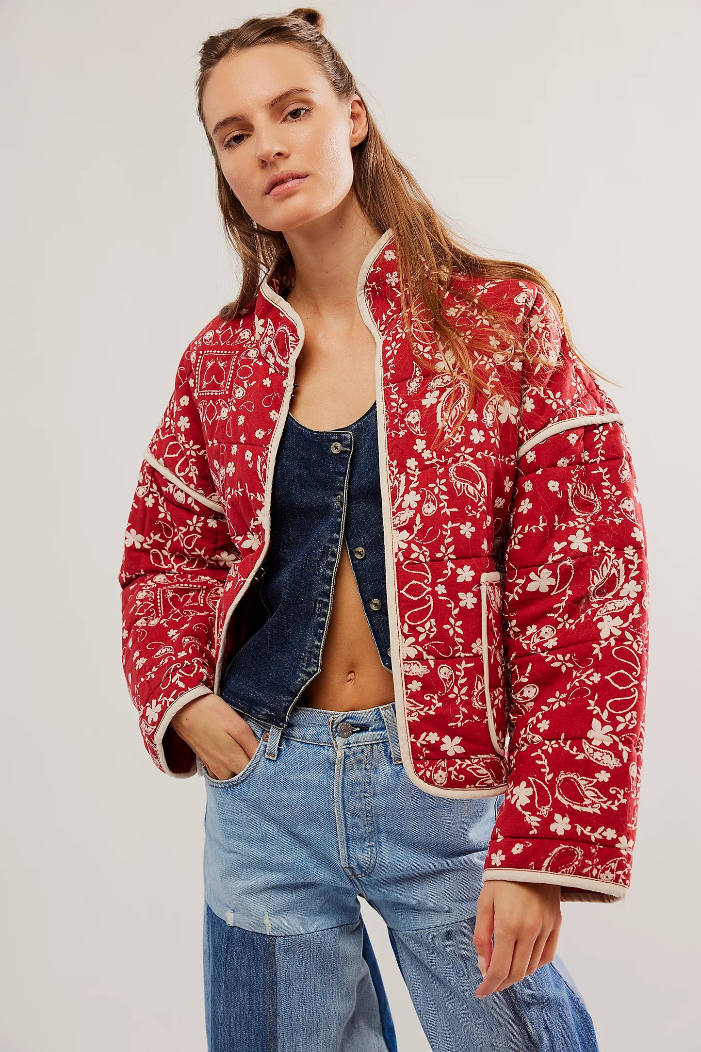 Mia Bandana-Print Quilted Jacket