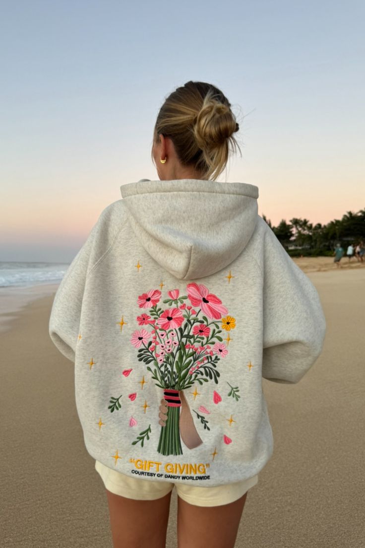 Heather Floral Embroidered Hoodie