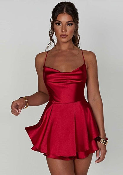 Ruby Satin Ruffle Mini Dress