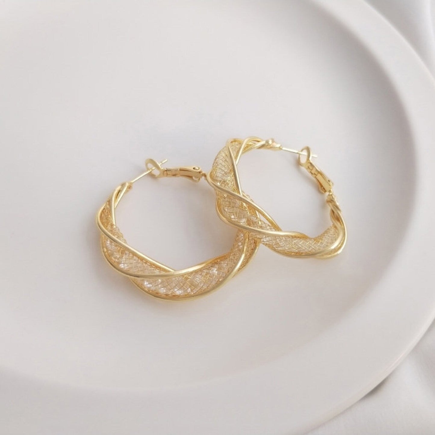 Golden Twisted Hoop Earrings