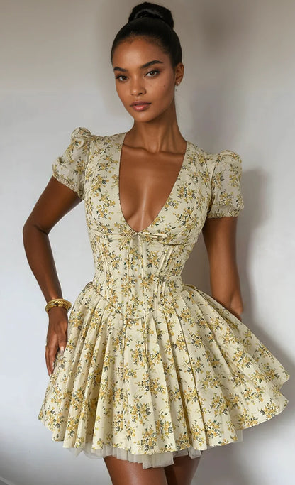 Hannah Yellow Floral Mini Dress